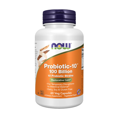 NOW Foods Probiotic-10™ 100 Billion CFU – 10 Strains | Dairy, Gluten & Soy Free | Strain Verified | 60 Veg Capsules