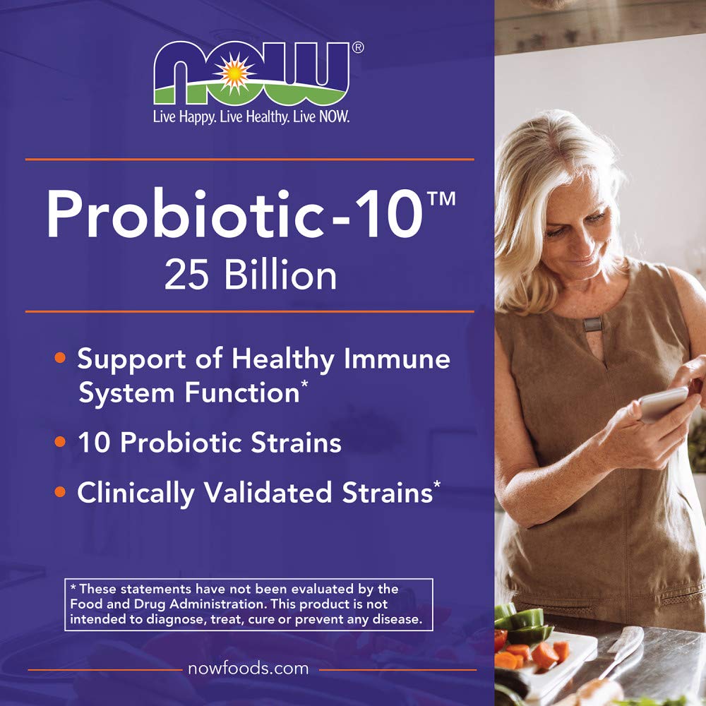 NOW Foods Probiotic-10™ 25 Billion | 10 Strains, Dairy/Soy/Gluten Free, 180 Veg Capsules