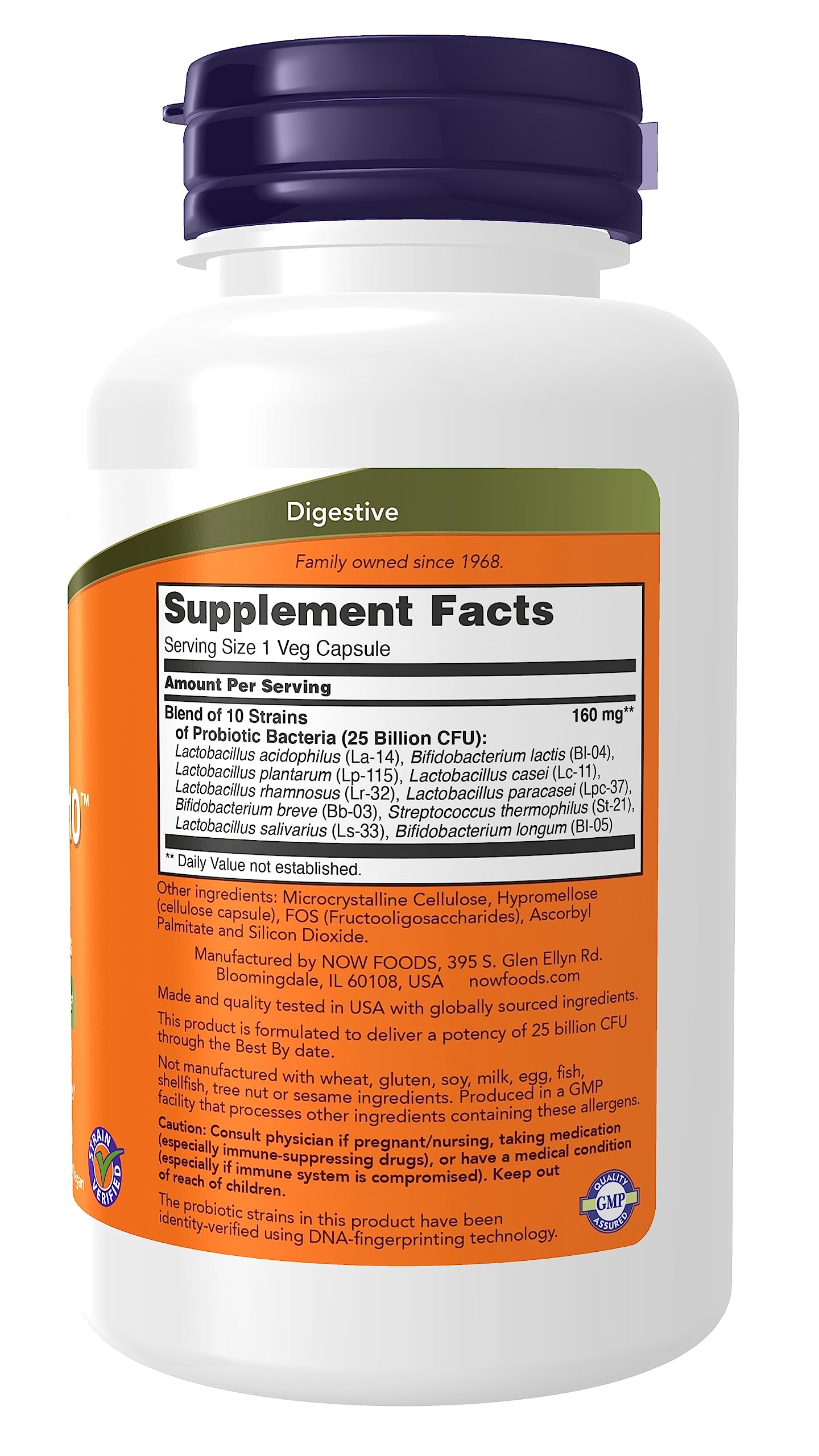 NOW Foods Probiotic-10™ 25 Billion | 10 Strains, Dairy/Soy/Gluten Free, 180 Veg Capsules