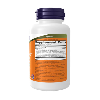 NOW Foods Probiotic-10™ 100 Billion CFU – 10 Strains | Dairy, Gluten & Soy Free | Strain Verified | 60 Veg Capsules