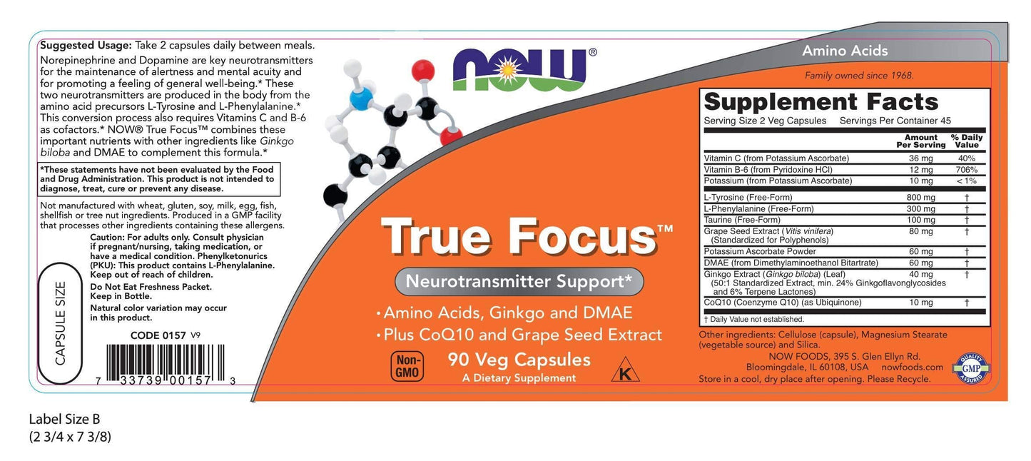 Now Foods True Focus - 90 VCaps | Neurotransmitter Support & Cognitive Focus