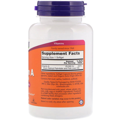 Now Foods Vitamin A 25,000 IU from Fish Liver Oil - 500 Softgels (Pack of 2) | Eye Health & Immune Support
