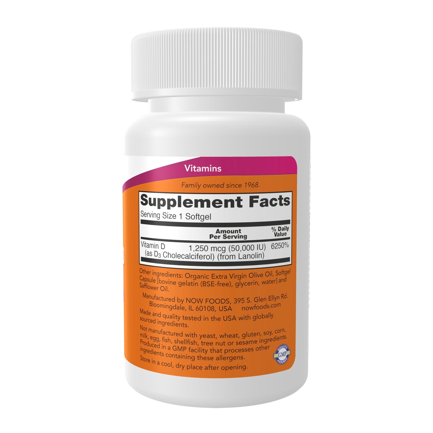 NOW Foods Vitamin D-3 50,000 IU Softgels – 50 Softgels | Bone & Immune Support