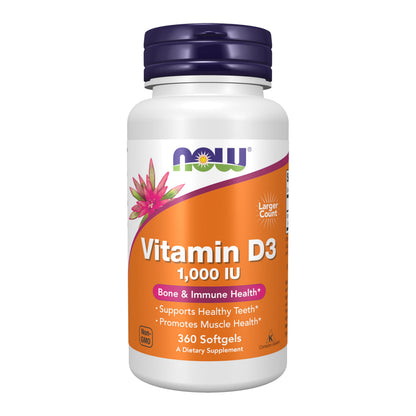 NOW Foods Vitamin D-3 1,000 IU Softgels – High Potency (360 Softgels)