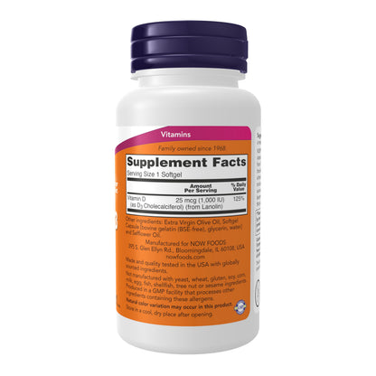 NOW Foods Vitamin D-3 1,000 IU Softgels – High Potency (360 Softgels)