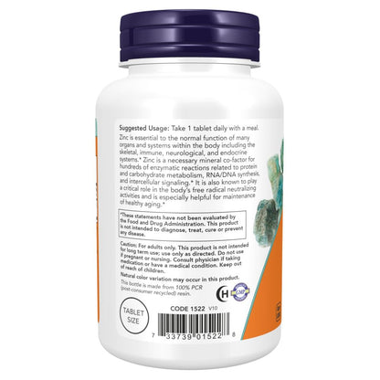 NOW Foods Zinc Gluconate 405 mg Tablets - 250 Count | White, Unflavored