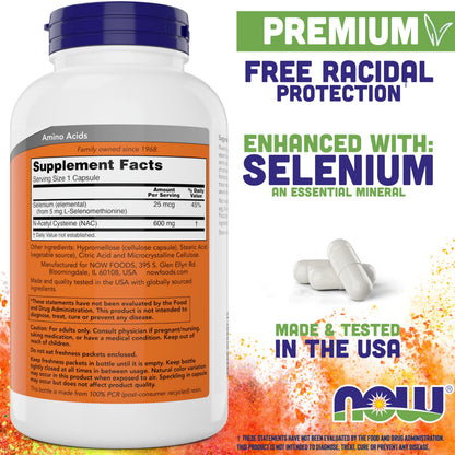 NOW NAC 600 mg, 400 Capsules (Pack of 2) – N-Acetyl Cysteine with Selenium