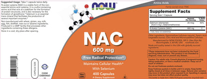 NOW Foods NAC 600 mg with Selenium - 400 Capsules | N-Acetyl Cysteine Supplement