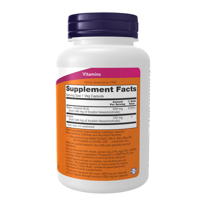 NOW Foods Niacin 500 mg Flush-Free Veggie Capsules | Vitamin B-3