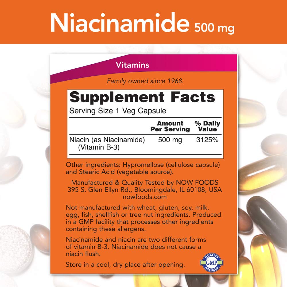 NOW Niacinamide 500mg - 100 Capsules | Vitamin B-3 (Niacinamide) | NOW Foods