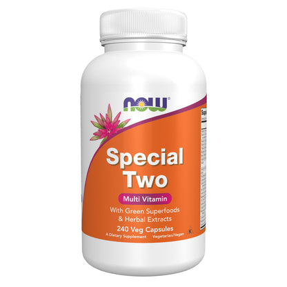NOW Special Two with Green Superfoods & Herbal Extracts – 240 Veg Capsules | Vegan Multivitamin