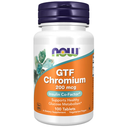 NOW Supplements GTF Chromium 200 mcg - Insulin Co-Factor, 100 Tablets