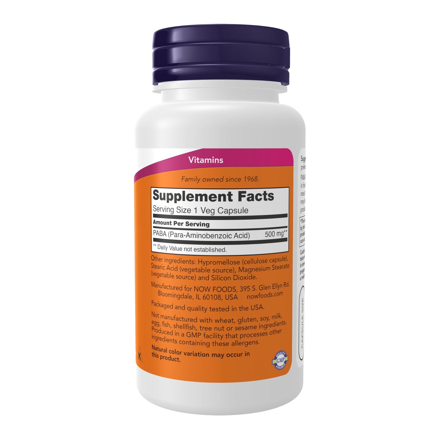 NOW PABA 500 mg – B-Complex Family, 100 Capsules