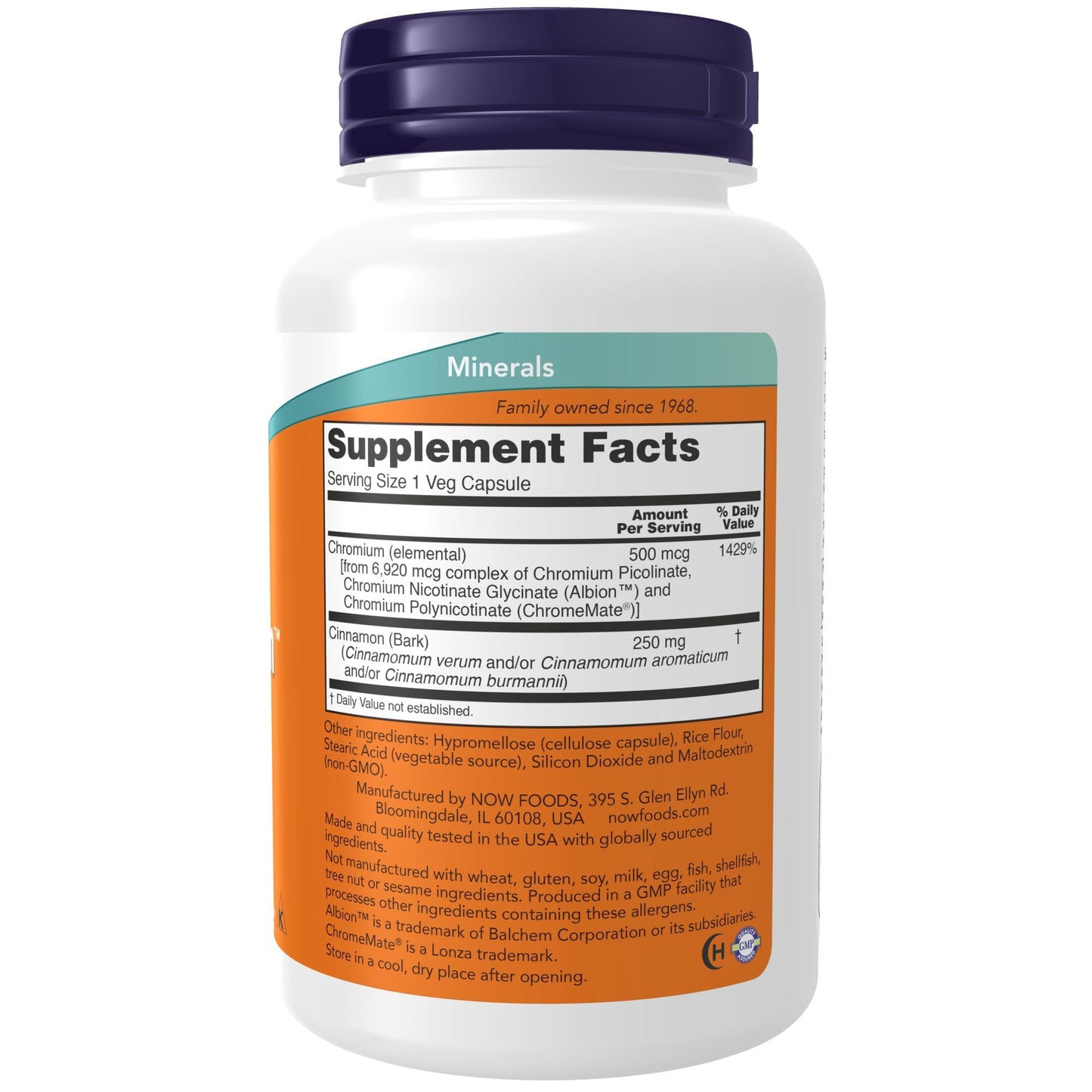 NOW Foods Tri-Chromium 500 mcg with Cinnamon – Insulin Co-Factor, 180 Veg Capsules