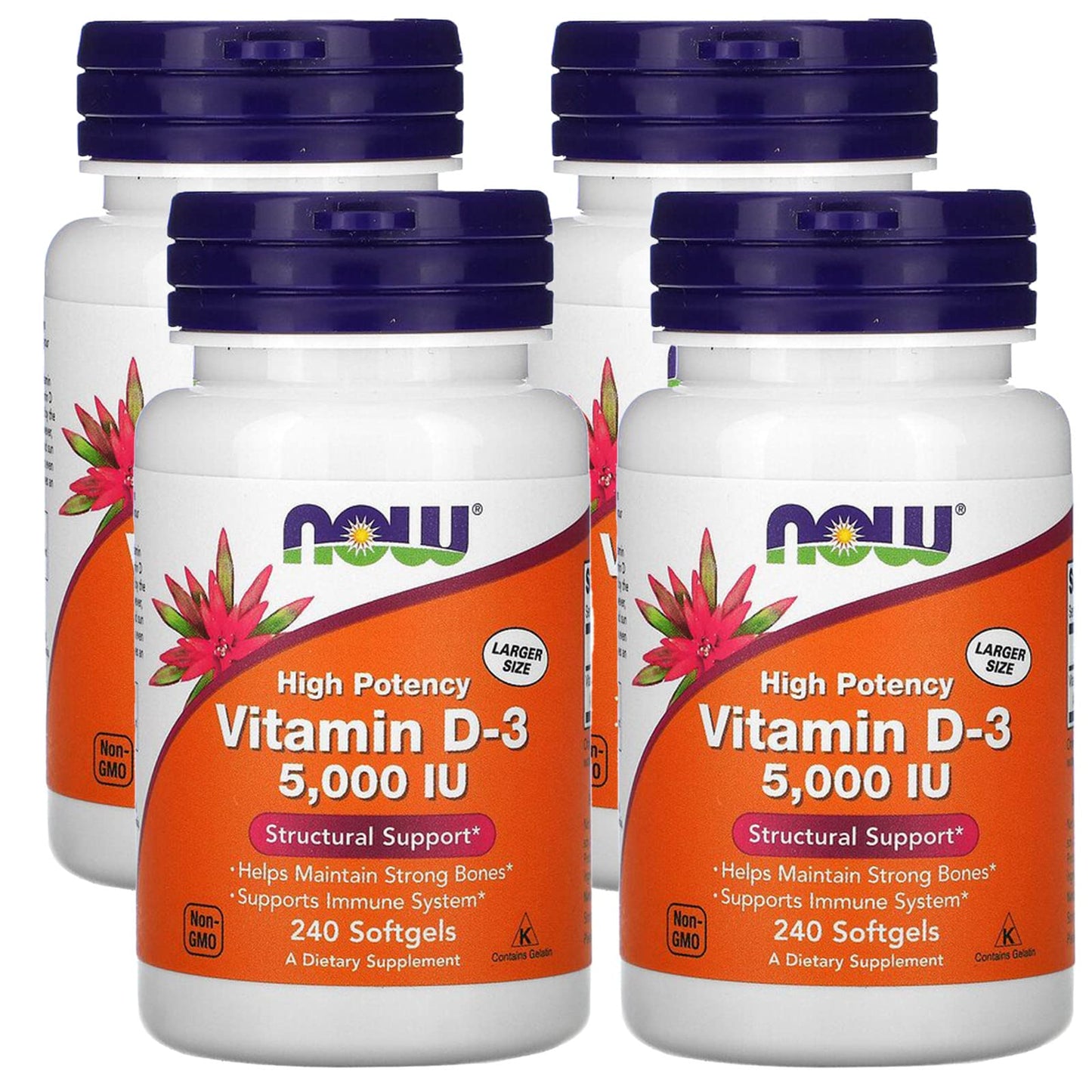 NOW Foods Vitamin D-3 5,000 IU Softgels - High Potency, 4-Pack | Supports Bones & Immune Health