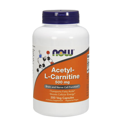 NOW Foods Acetyl L-Carnitine 500mg – 200 Vcaps Pack of 2 | Cognitive Support & Cellular Energy