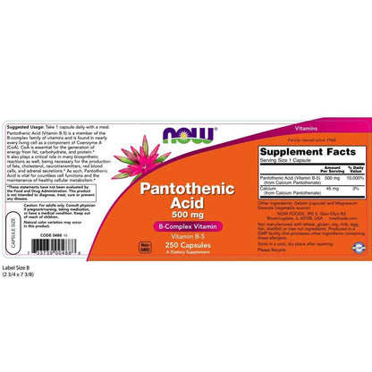 NOW Foods Pantothenic Acid 500 mg – 250 Capsules (3 Pack)
