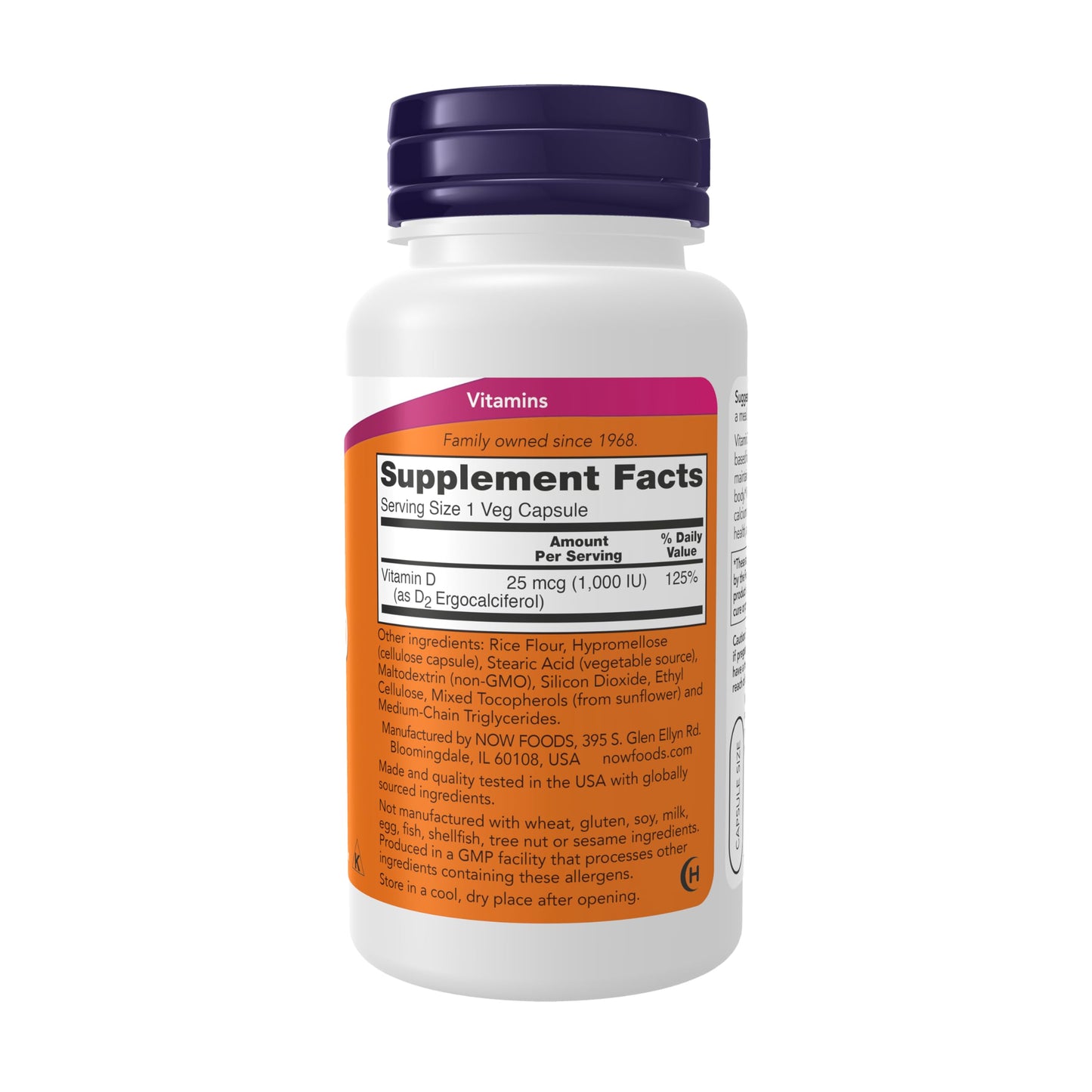 NOW Foods Vitamin D-2 1,000 IU (Dry) Vegetarian – 120 Veg Capsules | Bone & Immune Support