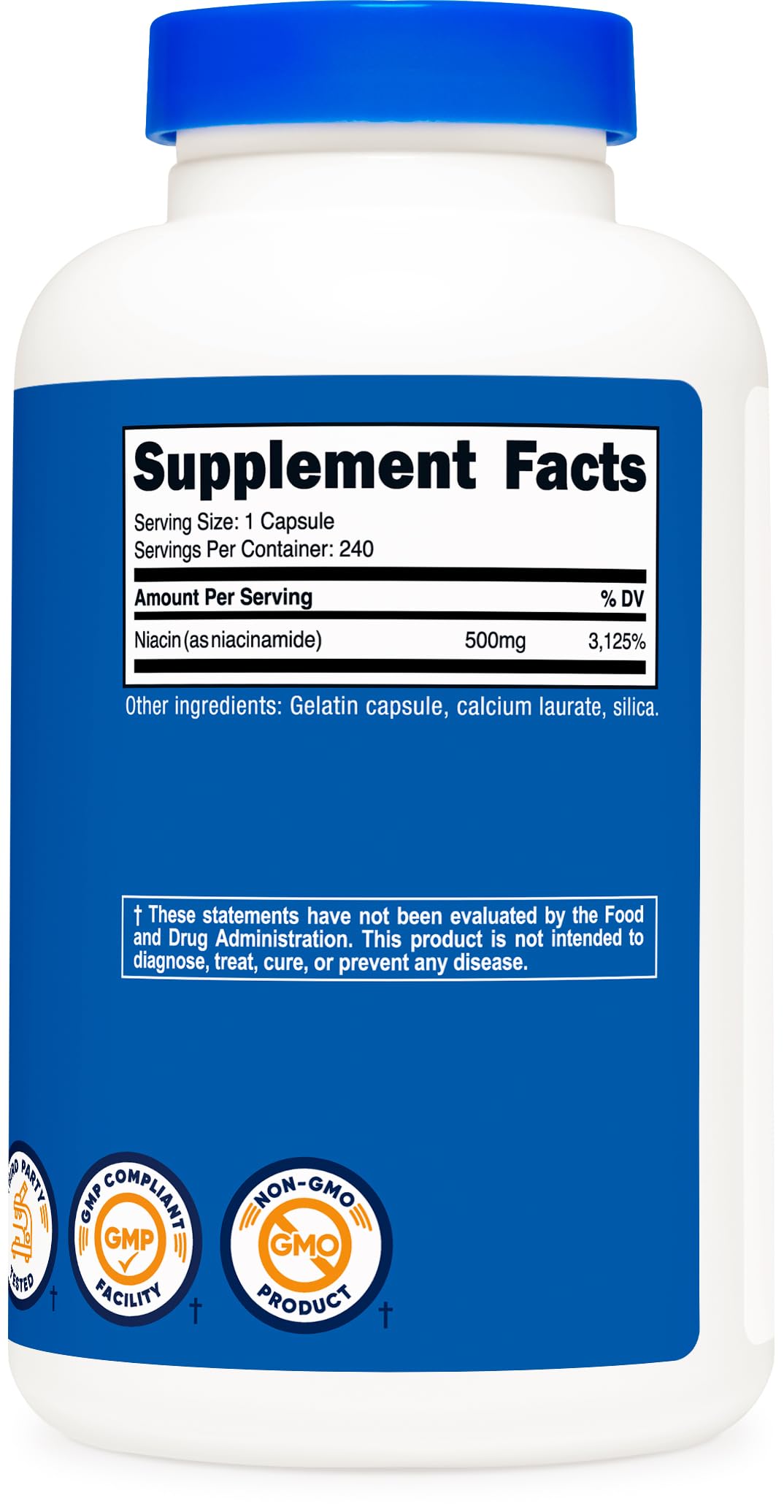 Nutricost Niacinamide 500mg (Vitamin B3) – 240 Capsules | Non-GMO, Gluten Free, Flush Free