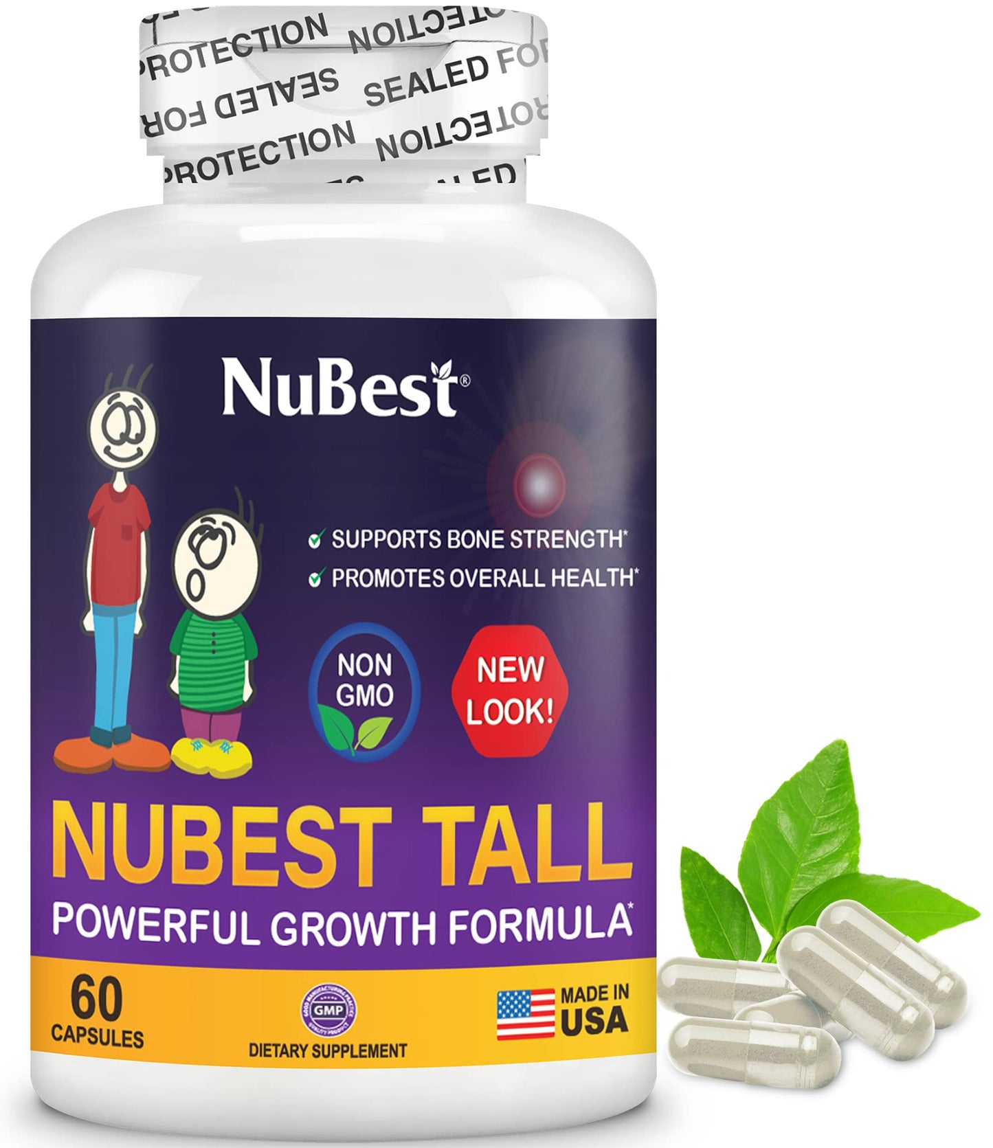 NuBest Tall: Bone Strength, Immunity & Growth for Ages 5+ | Calcium, Collagen & Herbs | 60 Capsules