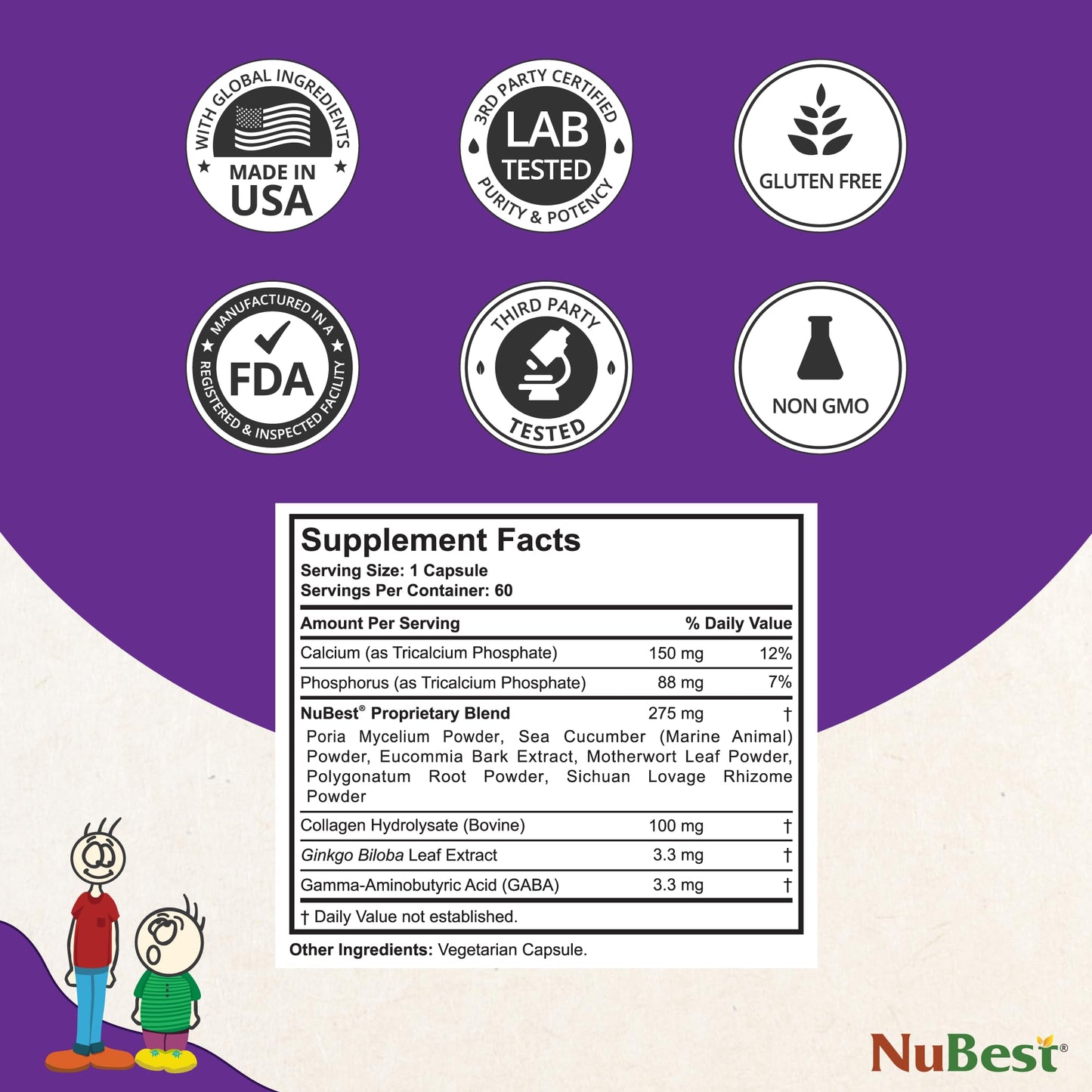 NuBest Tall: Bone Strength, Immunity & Growth for Ages 5+ | Calcium, Collagen & Herbs | 60 Capsules