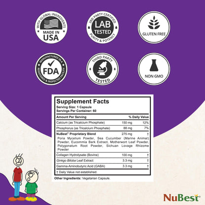 NuBest Tall: Bone Strength, Immunity & Growth for Ages 5+ | Calcium, Collagen & Herbs | 60 Capsules