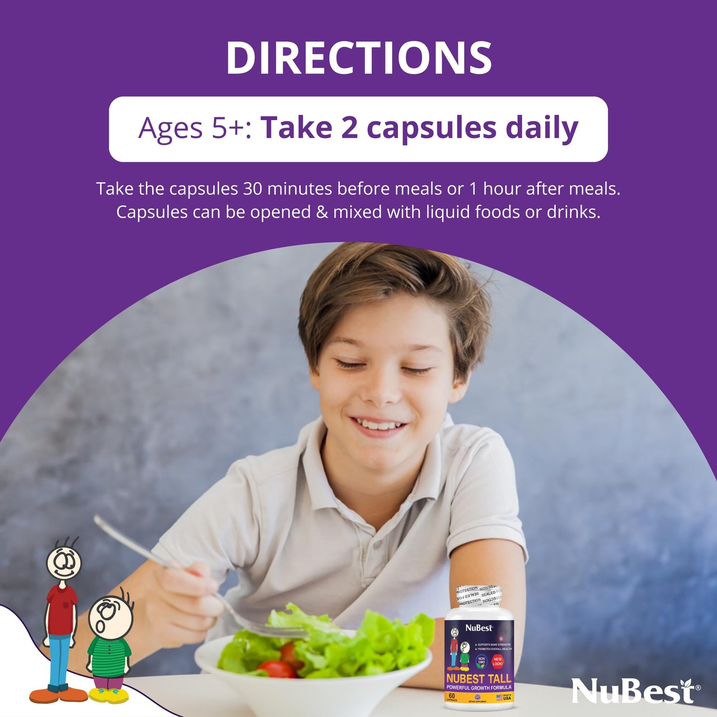NuBest Tall: Bone Strength, Immunity & Growth for Ages 5+ | Calcium, Collagen & Herbs | 60 Capsules
