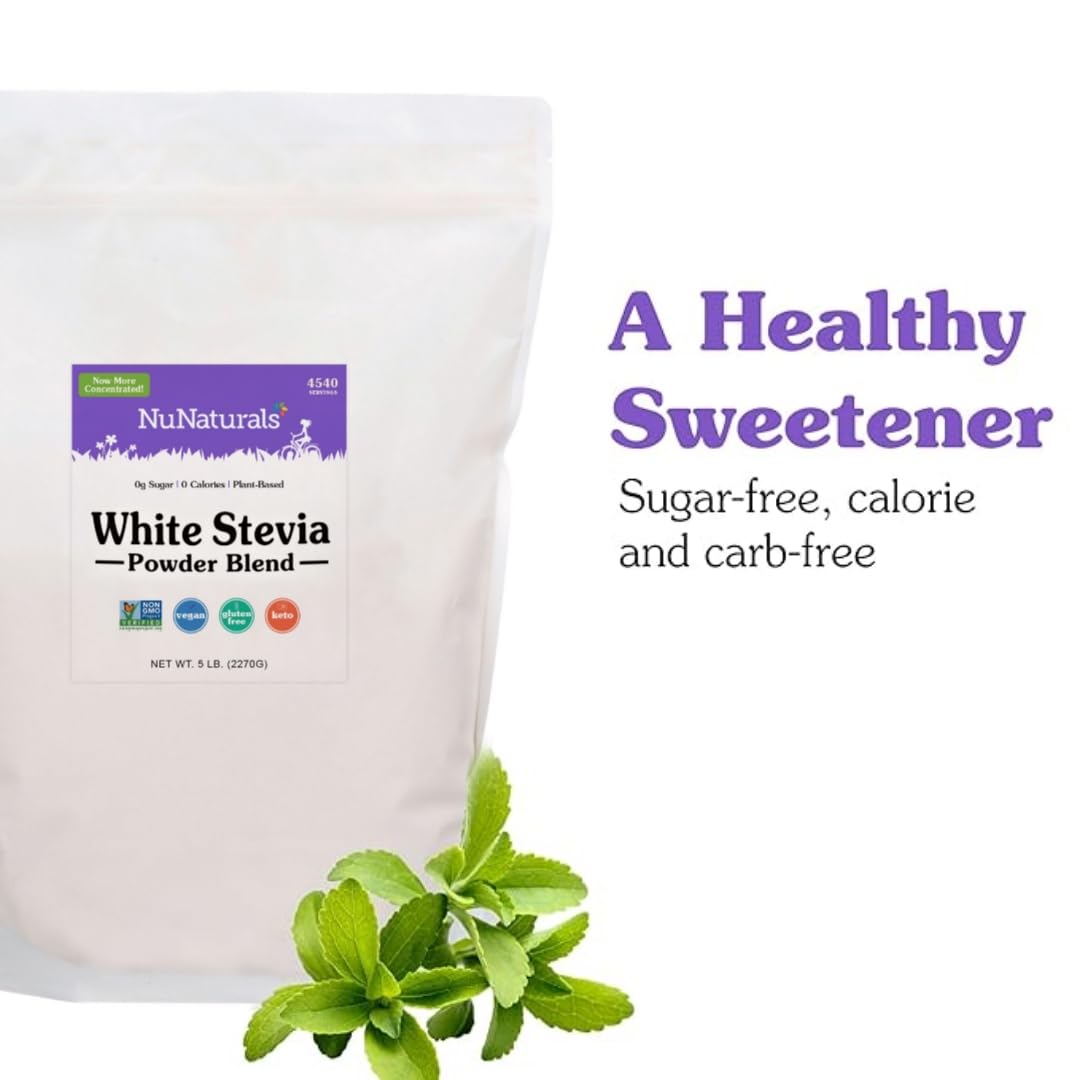 NuNaturals White Stevia Powder Blend – Zero-Calorie Plant-Based Sweetener, 5 lbs