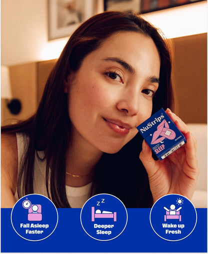 NuStrips Sleep Strips – 5mg Melatonin, Valerian, L-Theanine & B6 (Blueberry) | Vegan, Non-GMO