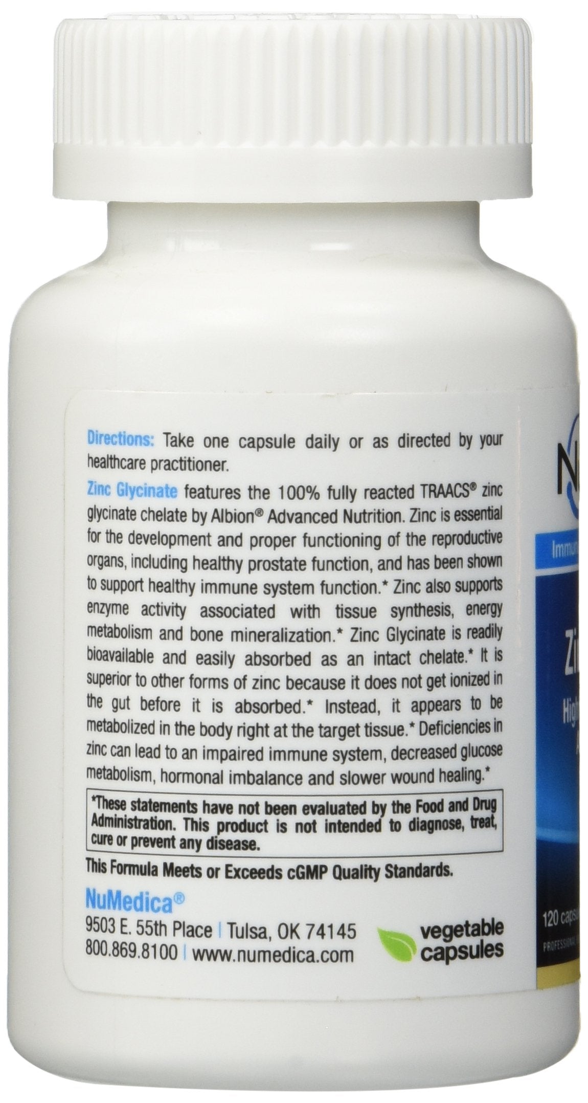 NuMedica - Zinc Glycinate 20mg - 120 Vegetable Capules