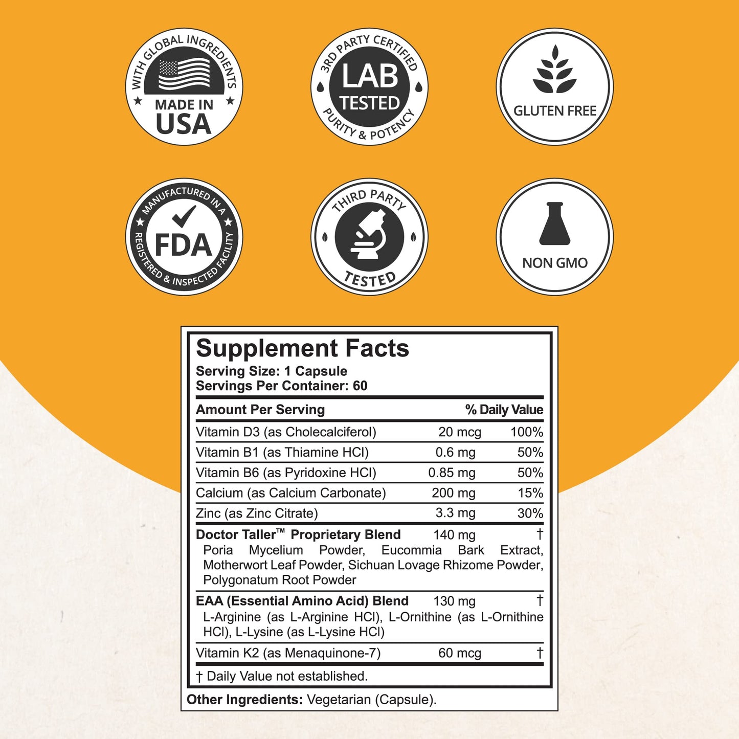 NuBest Doctor Taller Bone Strength Supports for Kids 8+ | Calcium, D3, K2, Amino Acids & Herbal Blend — 60 Vegan Capsules