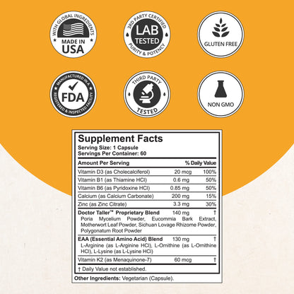 NuBest Doctor Taller Bone Strength Supports for Kids 8+ | Calcium, D3, K2, Amino Acids & Herbal Blend — 60 Vegan Capsules