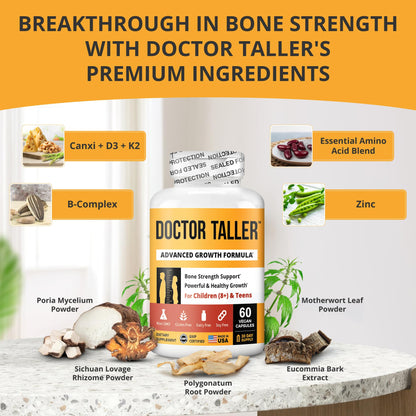 NuBest Doctor Taller Bone Strength Supports for Kids 8+ | Calcium, D3, K2, Amino Acids & Herbal Blend — 60 Vegan Capsules