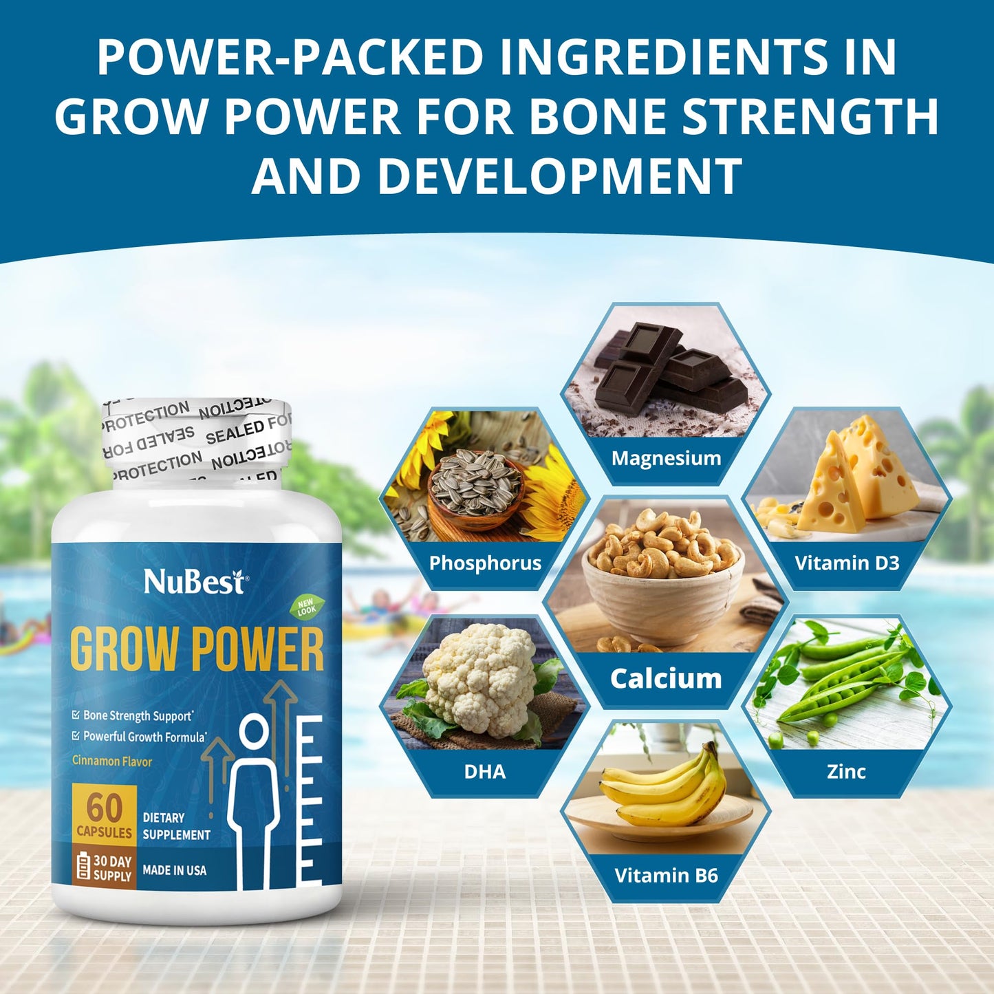 NuBest Grow Power Calcium & Magnesium Supplement – Vitamin D3, Zinc, Phosphorus | Pack 3 for Ages 10+