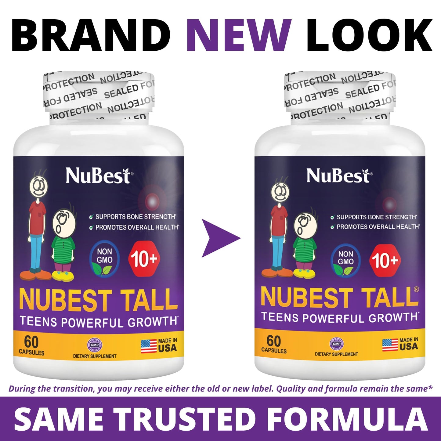NuBest Tall 10+ Premium Bone Strength Formula for Ages 10+ — Calcium, D3 & K2 | 60 Capsules