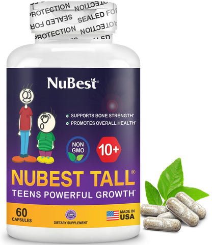 NuBest Tall 10+ Premium Bone Strength Formula for Ages 10+ — Calcium, D3 & K2 | 60 Capsules