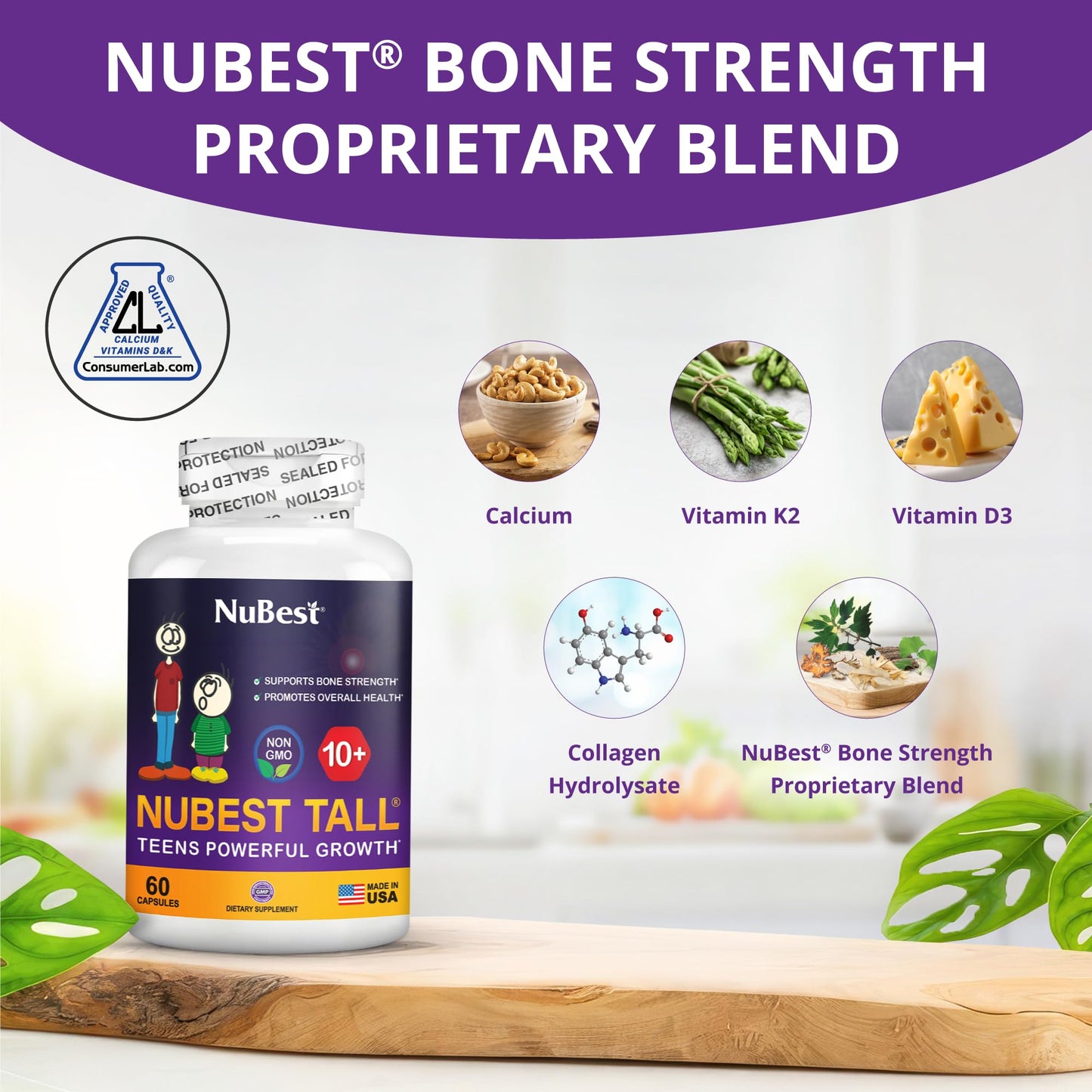 NuBest Tall 10+ – Advanced Bone Strength Formula for Kids 10+ & Teens | Supports Immunity, Development & Wellness | Pack 3 (3 Months)