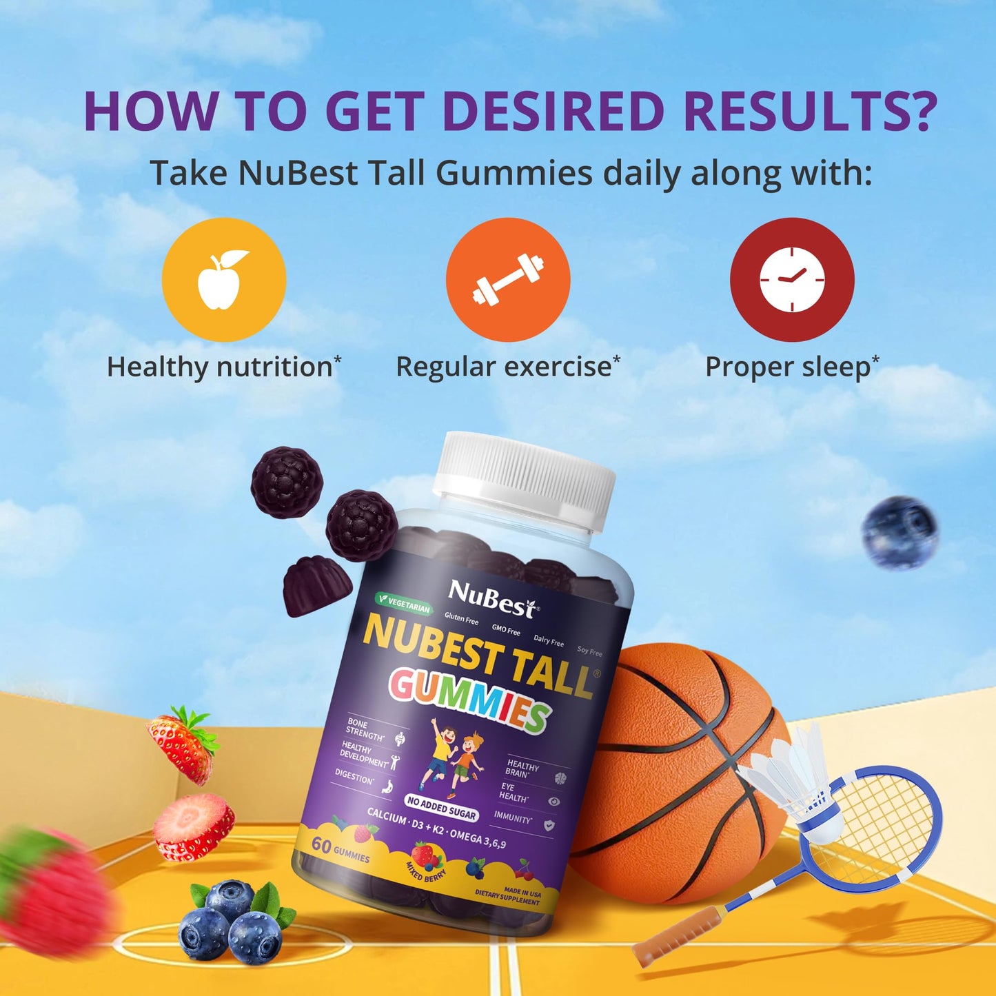 NuBest Tall Gummies for Kids & Teens | Bone Strength, Immunity, Digestive Health | 20+ Vitamins, No Added Sugar