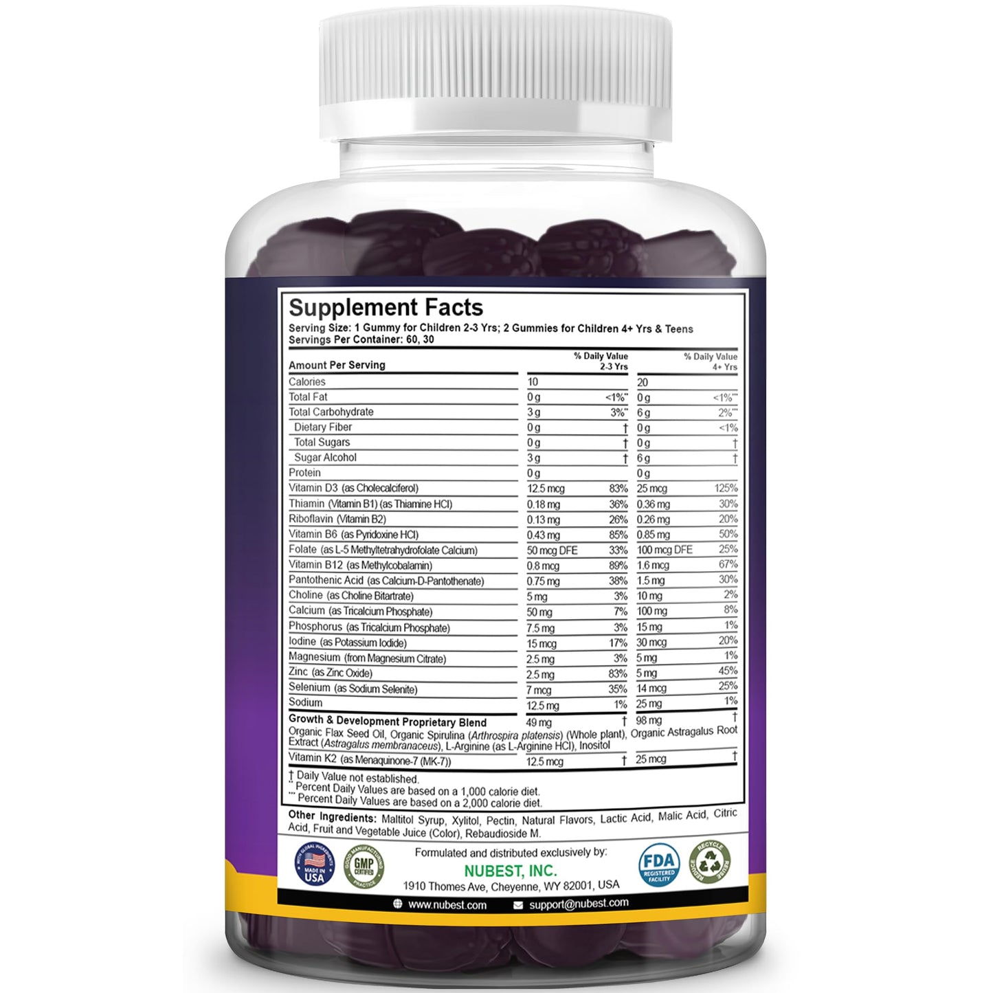 NuBest Tall Gummies for Kids & Teens | Bone Strength, Immunity, Digestive Health | 20+ Vitamins, No Added Sugar
