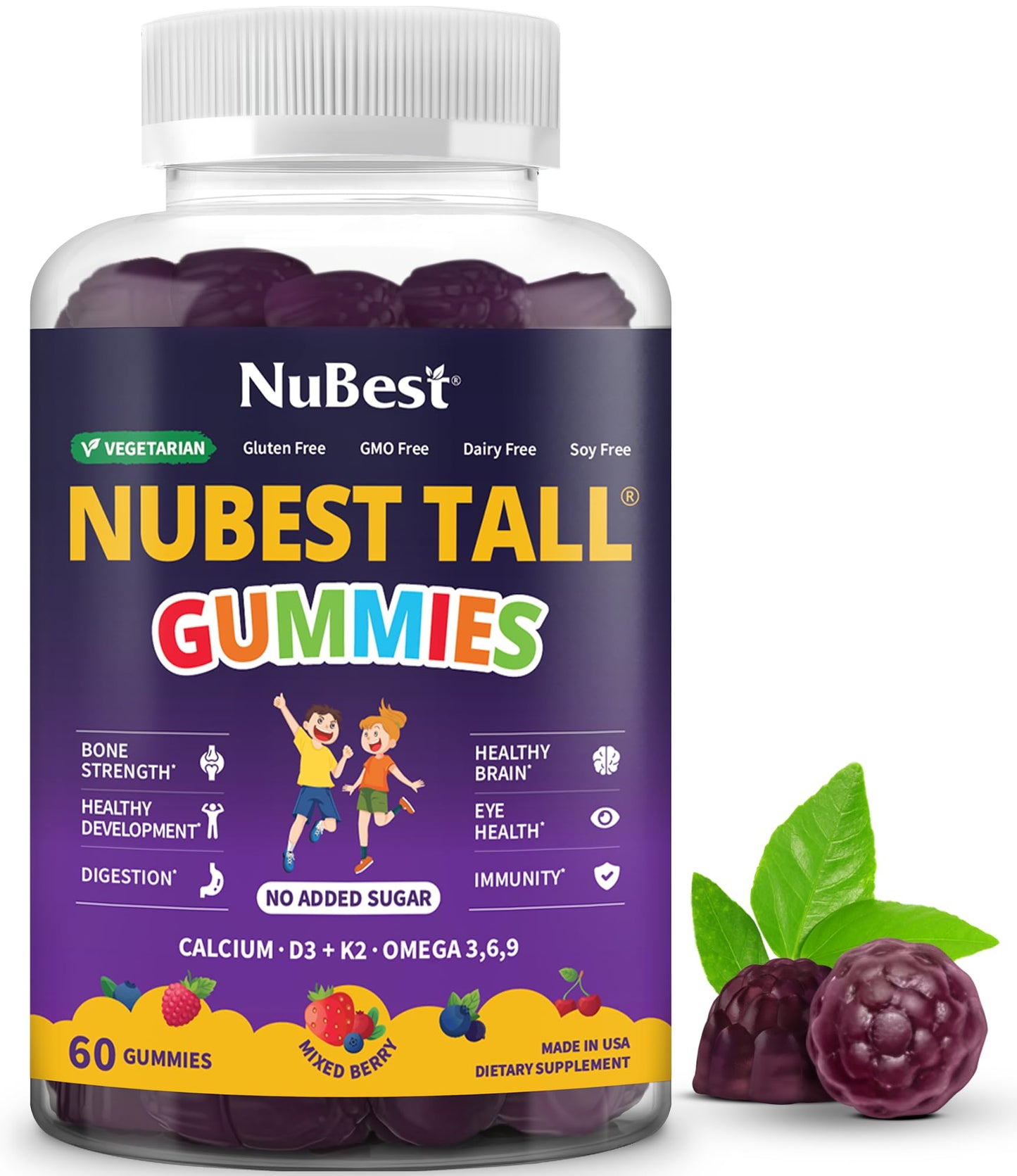 NuBest Tall Gummies for Kids & Teens | Bone Strength, Immunity, Digestive Health | 20+ Vitamins, No Added Sugar