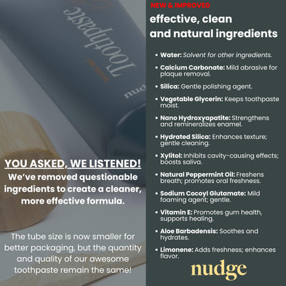 Nudge Nano Hydroxyapatite Toothpaste 4oz – Remin+ Formula (Vitamin E), Fluoride-Free