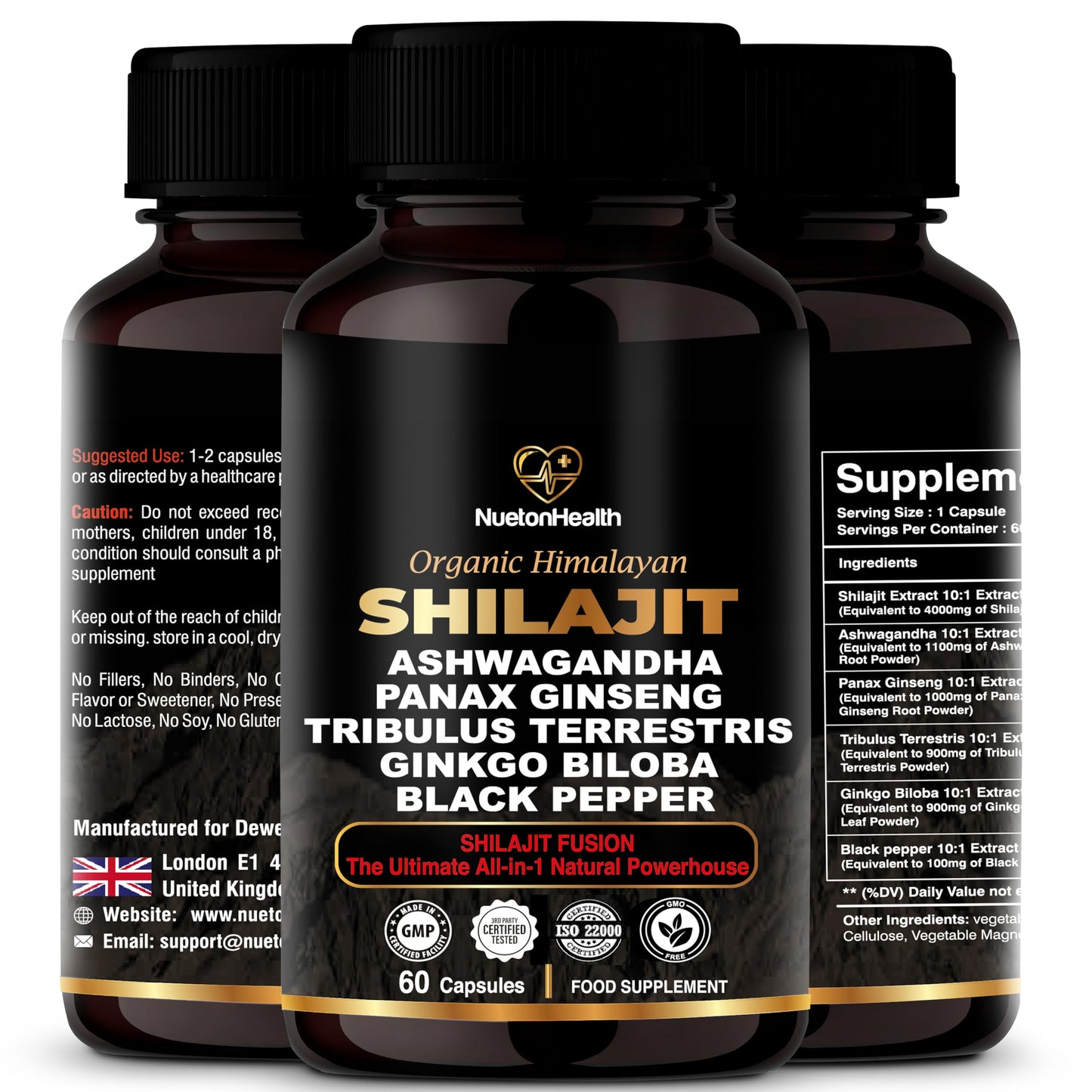 NuetonHealth Shilajit Fusion Capsules – Vegan, Gluten-Free Vitality Blend