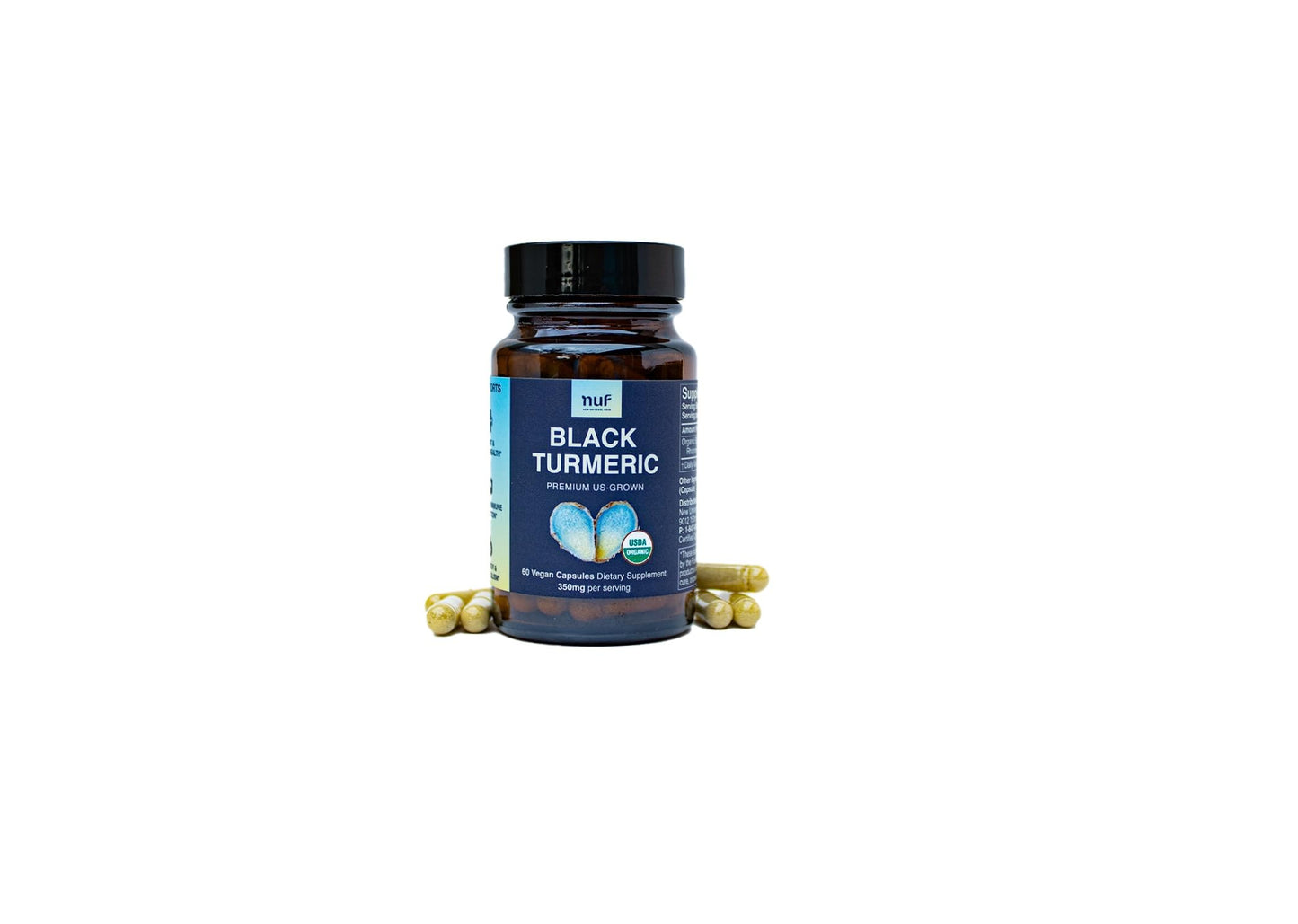 NUF Organic Black Turmeric 350mg Capsules – US Grown, Vegan, Gluten Free, Non-GMO