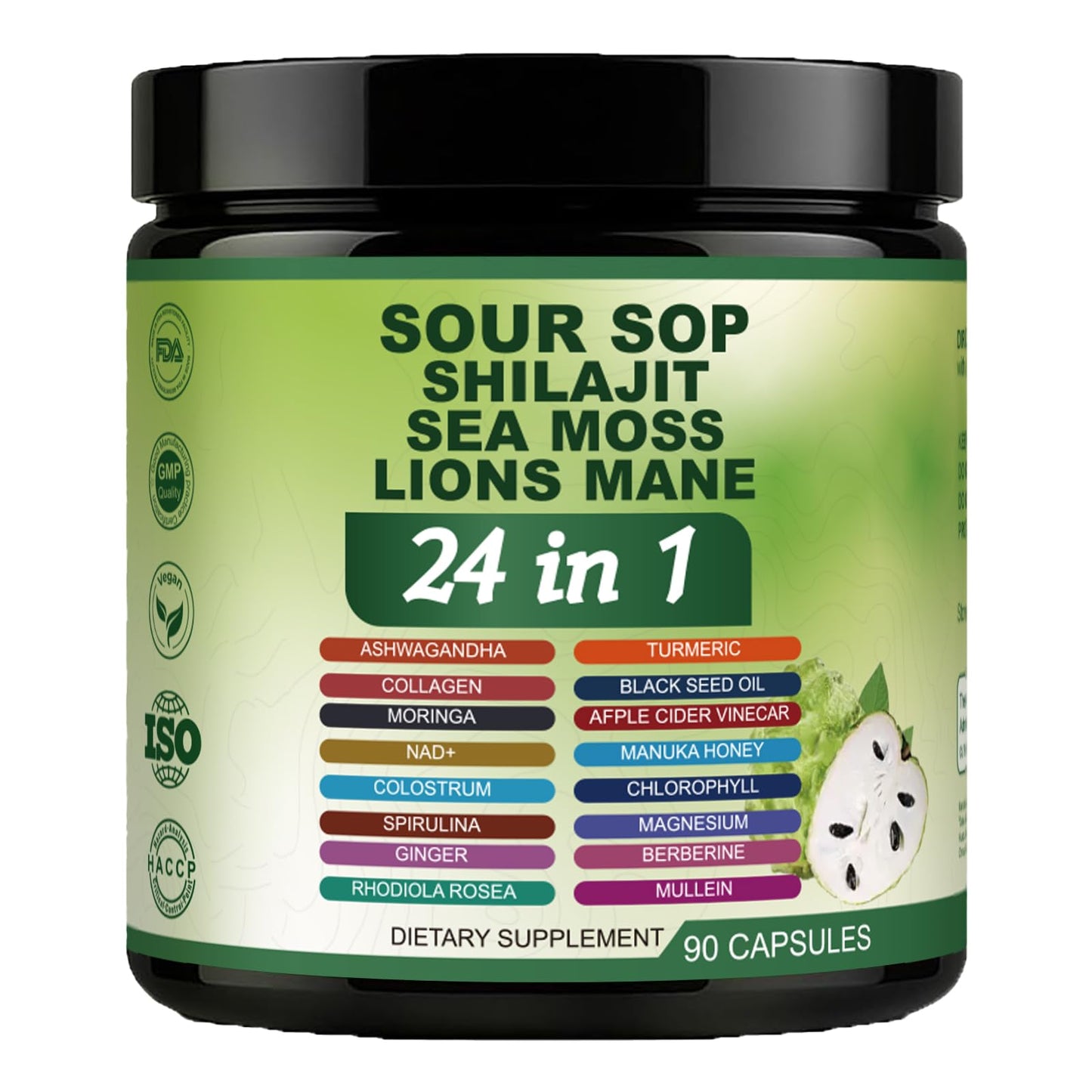 Nukupuns Soursop Capsules – 24-in-1 Formula, Non-GMO, 90 Vegan Caps