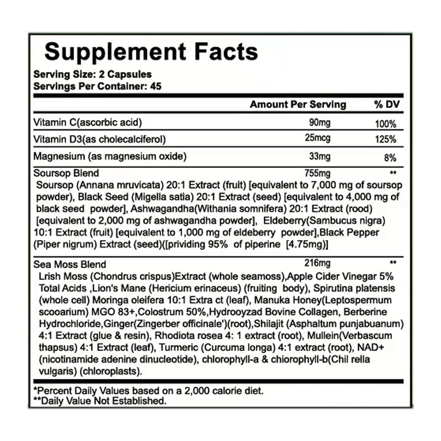 Nukupuns Soursop Capsules – 24-in-1 Formula, Non-GMO, 90 Vegan Caps