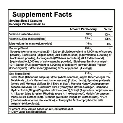 Nukupuns Soursop Capsules – 24-in-1 Formula, Non-GMO, 90 Vegan Caps