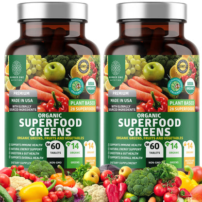 2-Pack N1N Premium Organic Green Superfood – 28 Ingredients, 120 Ct