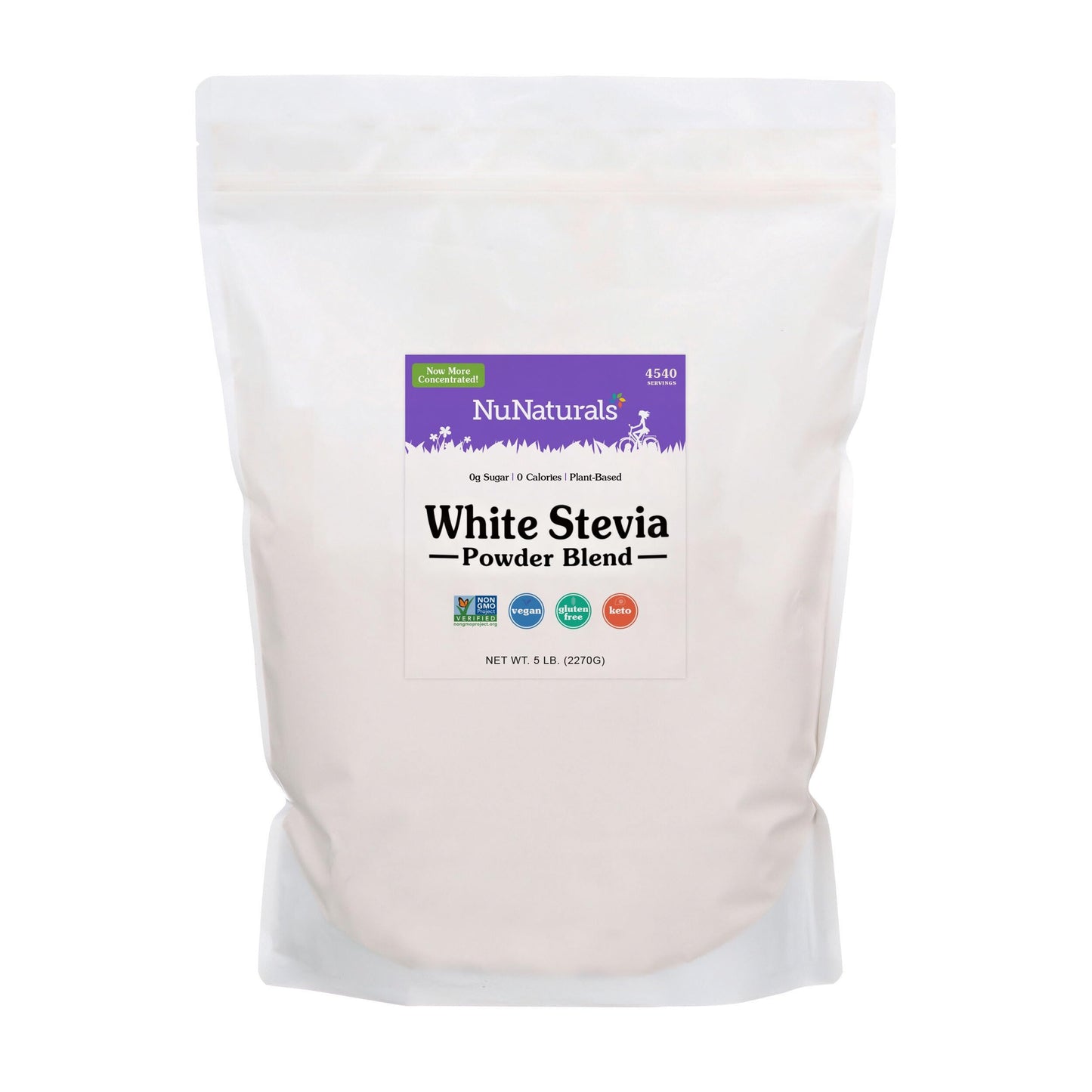 NuNaturals White Stevia Powder Blend – Zero-Calorie Plant-Based Sweetener, 5 lbs