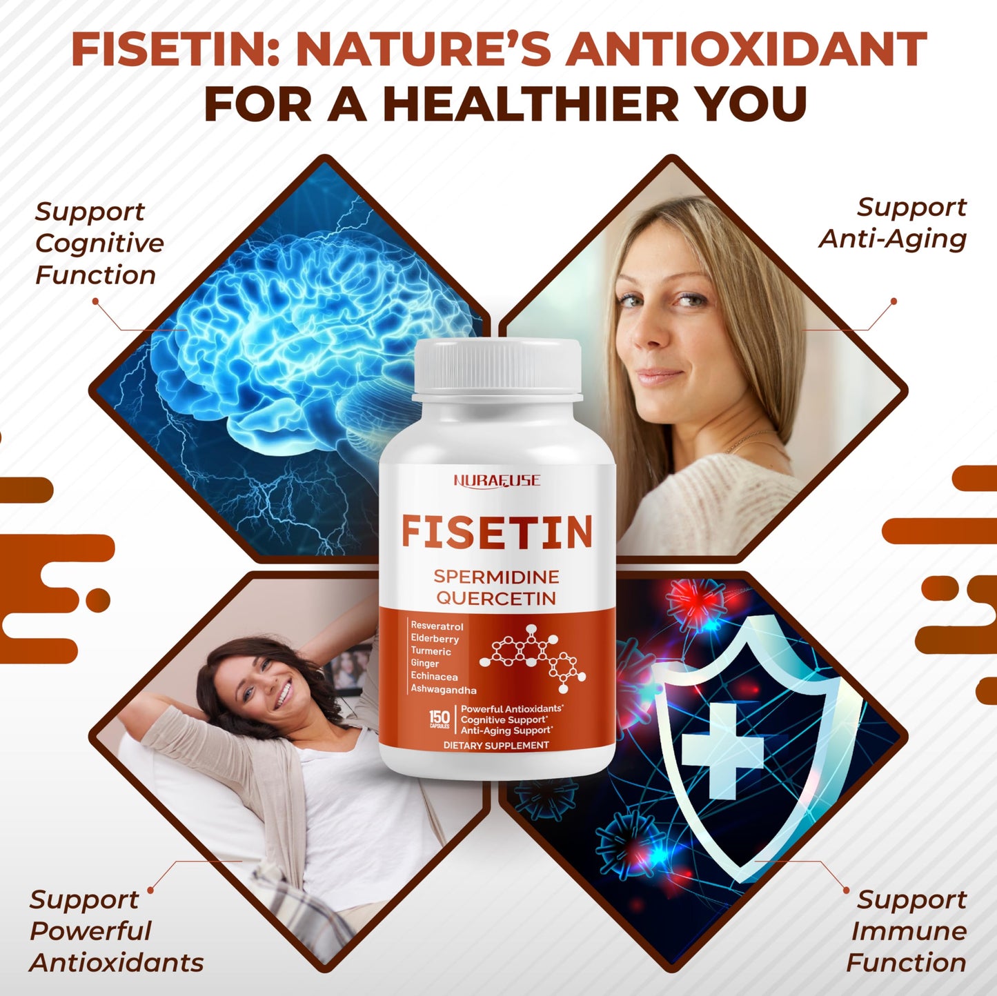 Nurafuse Fisetin 10-in-1 Formula – Spermidine, Quercetin, Resveratrol, Elderberry, Turmeric | Non-GMO, Gluten-Free, Soy-Free