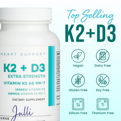 Nurse Julli Vitamin K2 + D3 MK-7 - Extra Strength, 120 Capsules